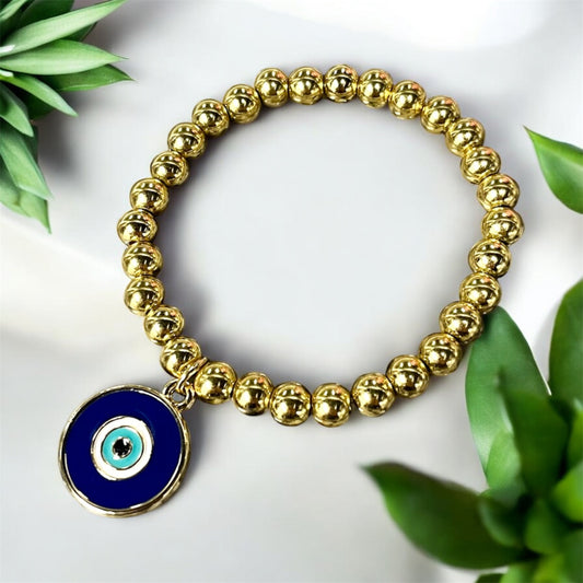 Bold Evil Eye Charm Gold Bead d Bracelet