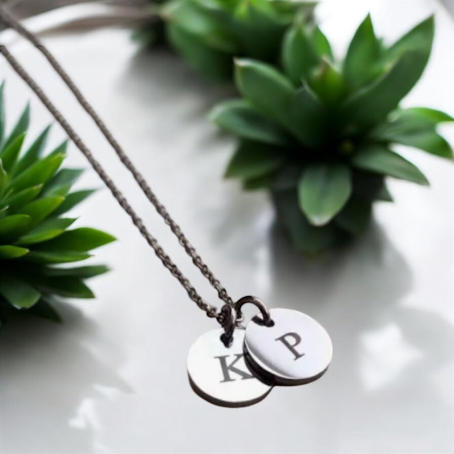 Personalized Initial Disc Necklace – Stainless Steel – Silver