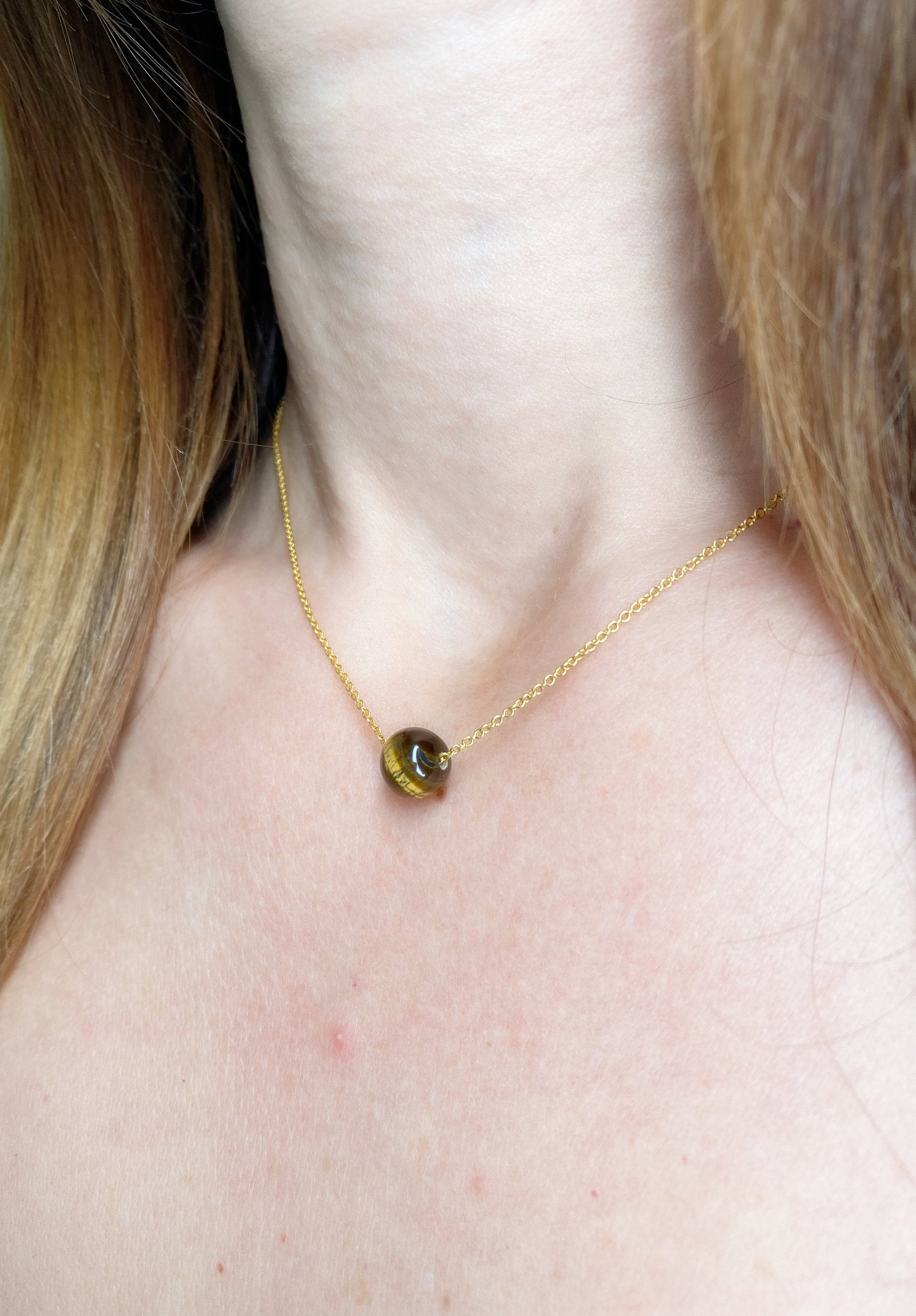 Tiger Eye Gemstone Necklace, Handmade Jewelry, Crystal, Birthstone Pendant,June, Dainty and Minimalist Gift For Her, Healing Powers Necklace