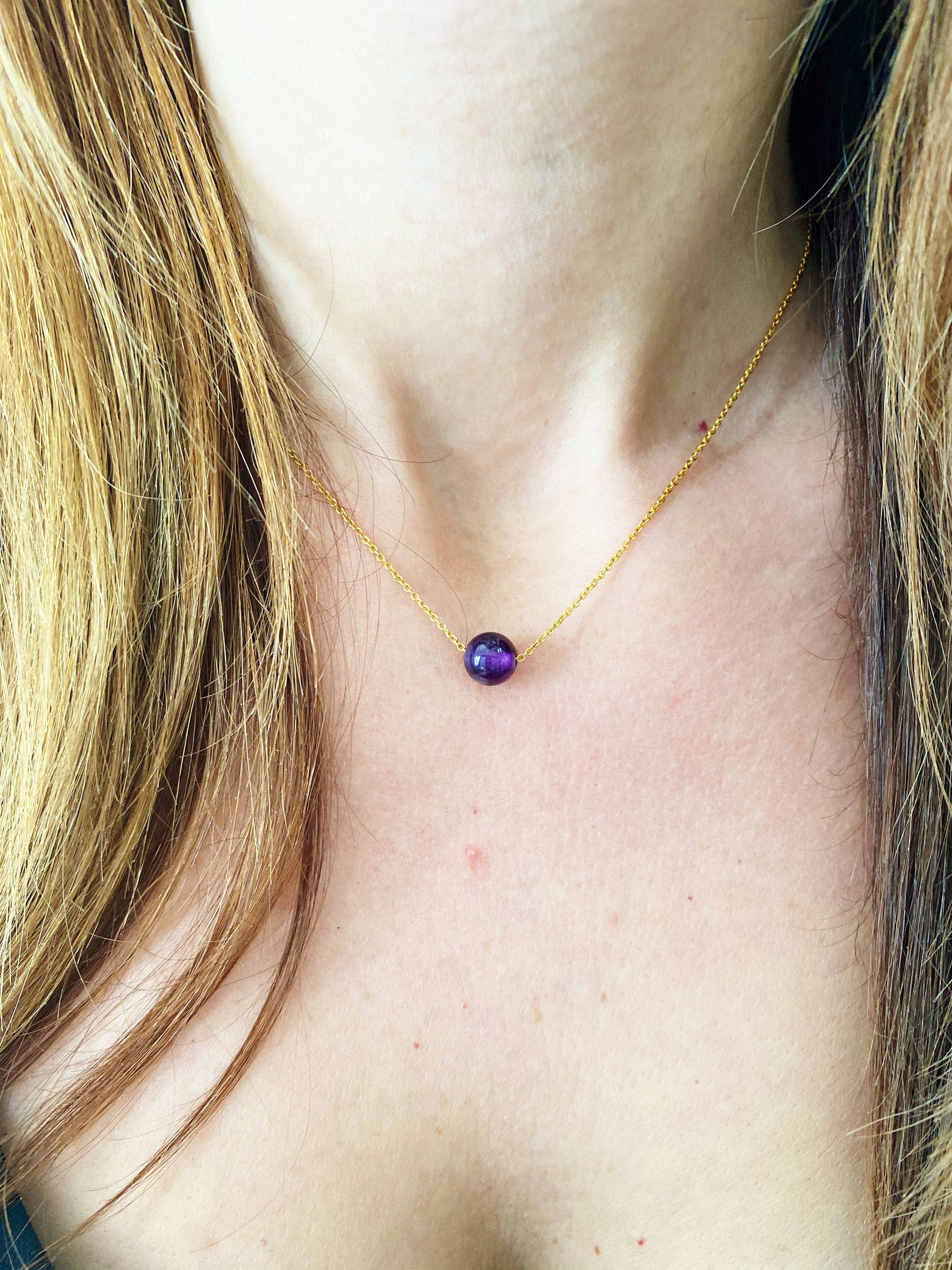 Amethyst Necklace, Healing Jewelry, Birthstone Pendant, February, Handmade Silver and Gold Plated Jewelry, Dainty, Minimalist, Gift For Her