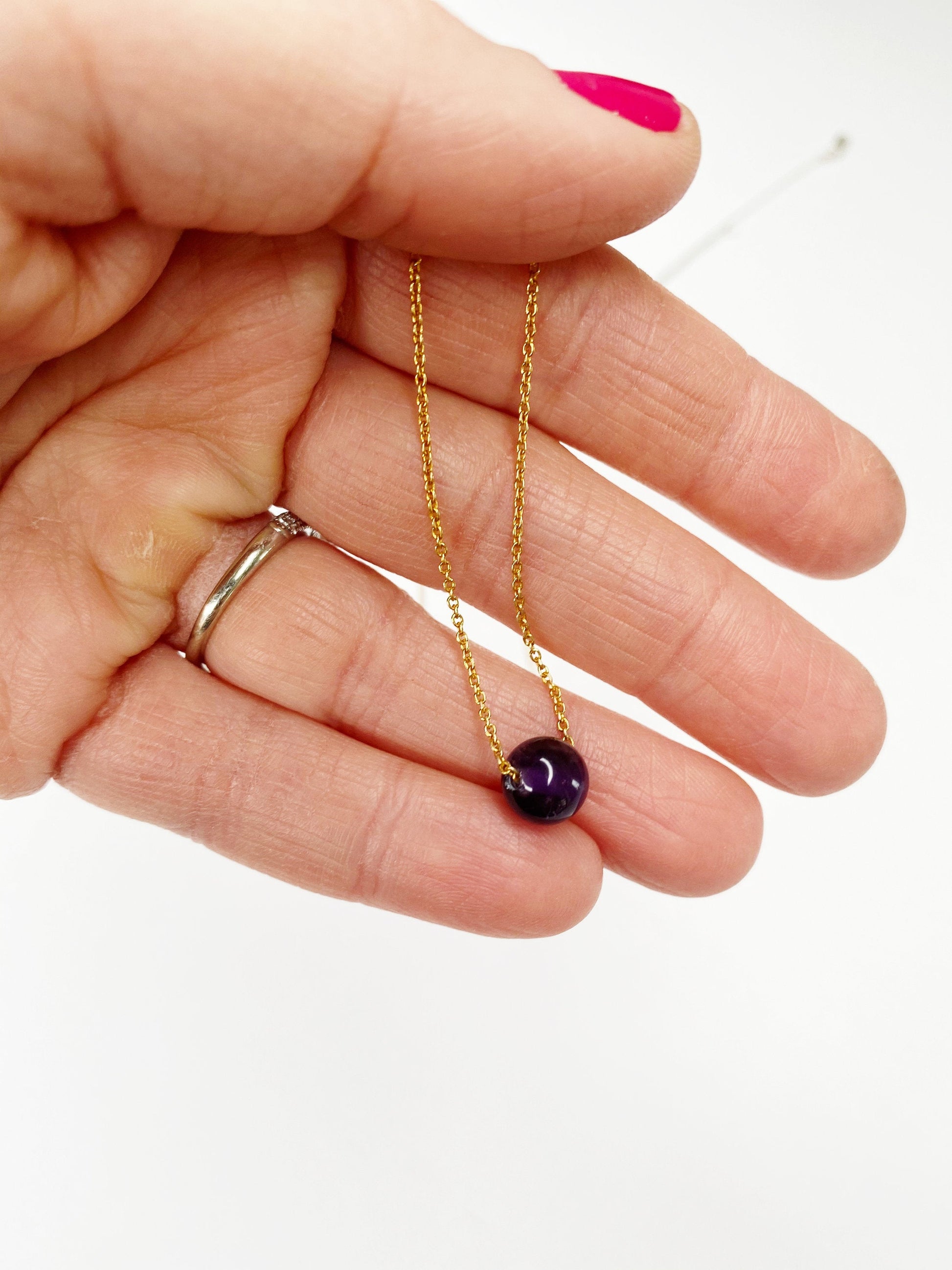 Amethyst Necklace, Healing Jewelry, Birthstone Pendant, February, Handmade Silver and Gold Plated Jewelry, Dainty, Minimalist, Gift For Her