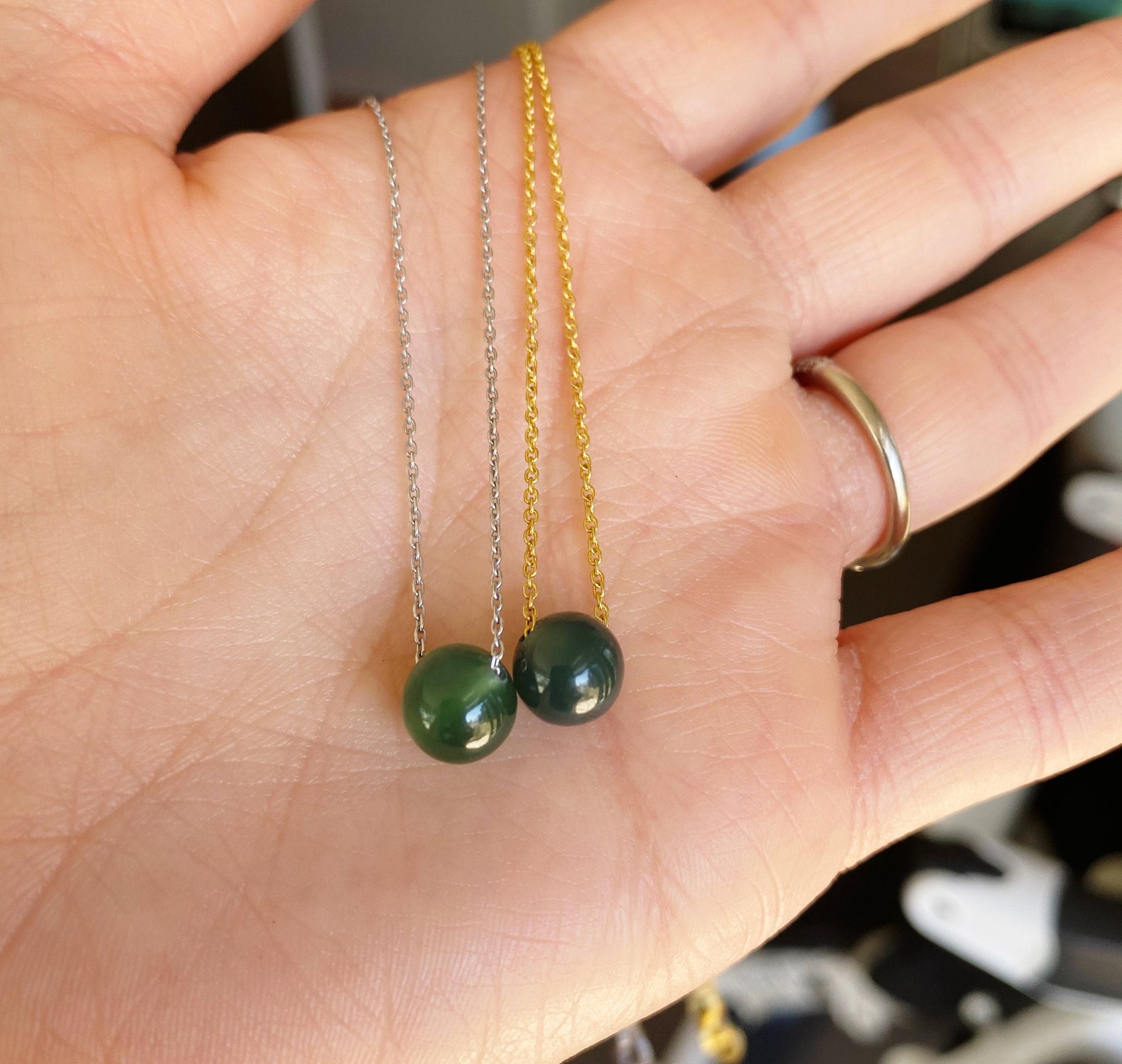 AAA Grade Geniune Green Jade Necklace Heart Chakra Necklace Floating Orb Necklace Minimalist Pendant Necklace Handmade Gemstone Jewerly