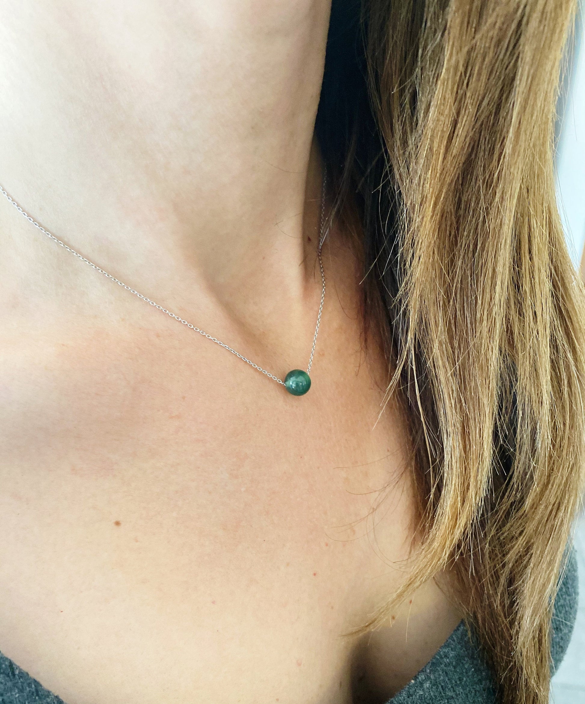 AAA Grade Geniune Green Jade Necklace Heart Chakra Necklace Floating Orb Necklace Minimalist Pendant Necklace Handmade Gemstone Jewerly